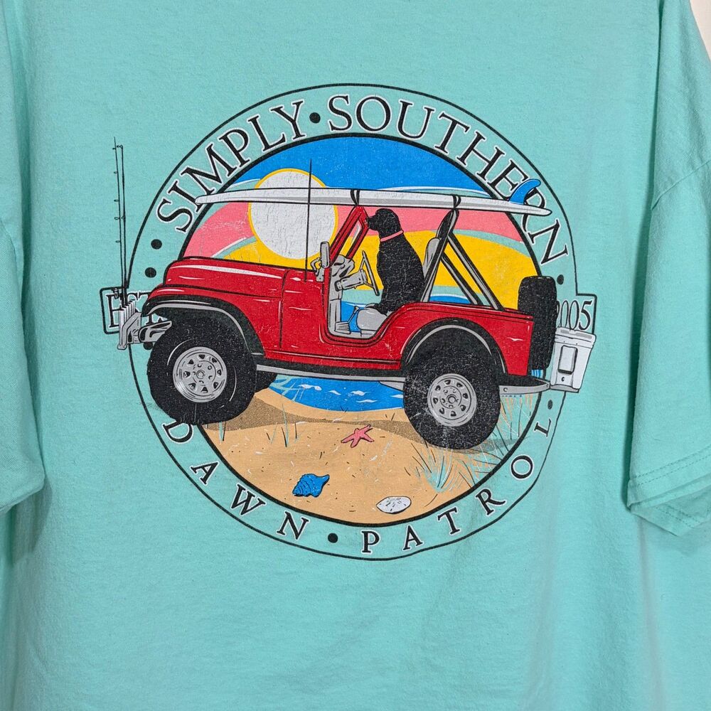 Simply Southern Dawn Patrol Jeep Dog Graphic T-Shirt Mint Green Size 2XL
